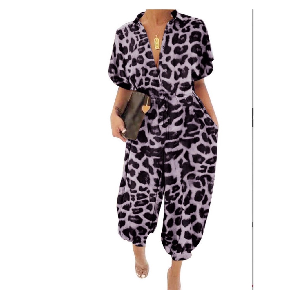 GRAY LEOPARD JUMPSUIT